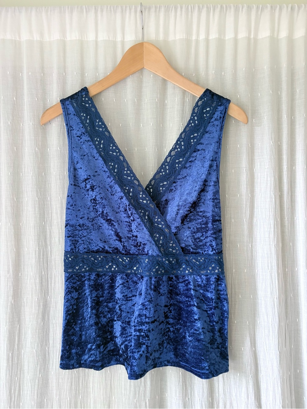 Avon Blue Tank Top with Lace Trim